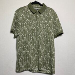 Alfani‎ Stretch Polo Shirt Mens XL Green Geometric Print Short Sleeve Collared